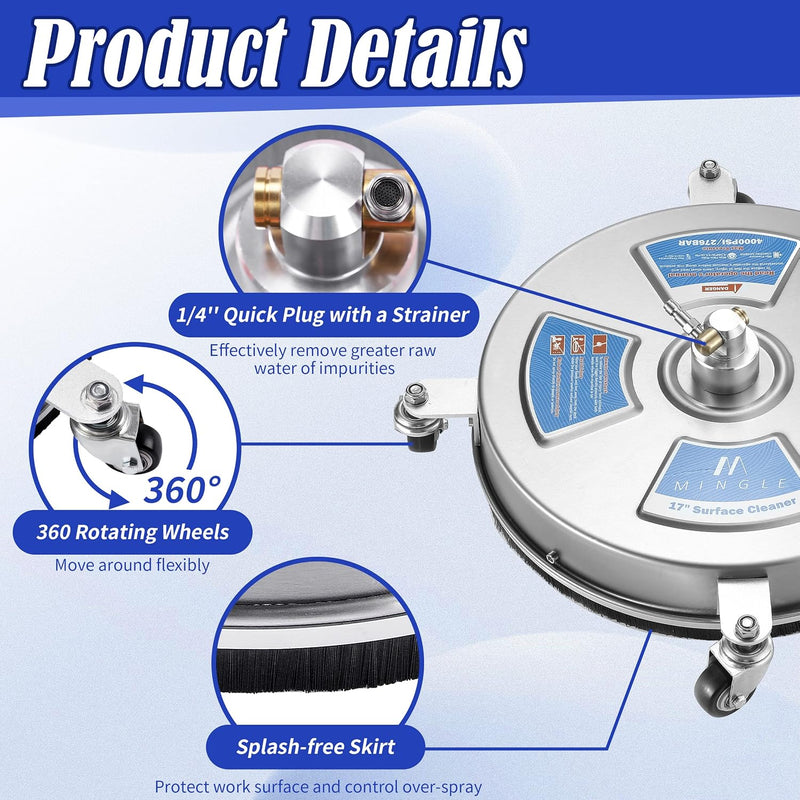 17'' Pressure Washer Surface Cleaner for Patios