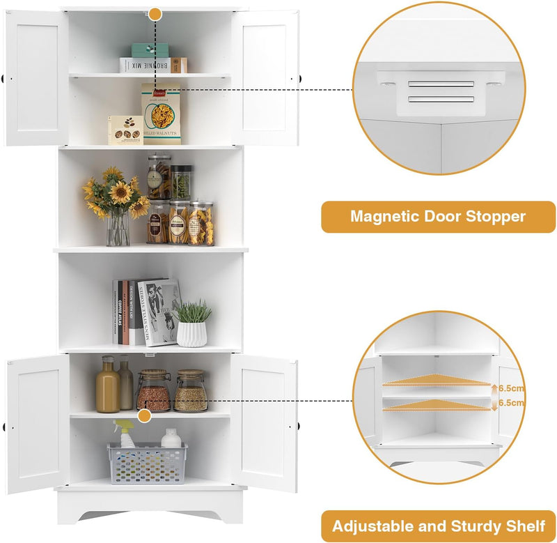 173CM Tall Corner Cabinet Slim Freestanding Bookcase Shelf