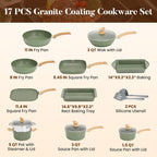 17pcs Induction Hob Pan Set Granite Cookware Sets