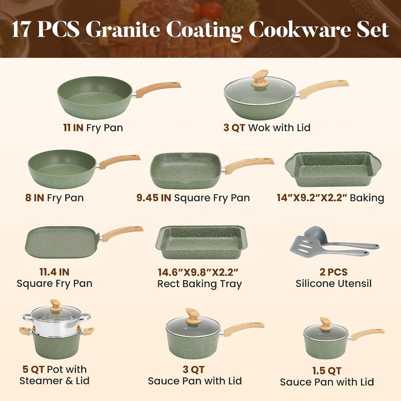 17pcs Induction Hob Pan Set Granite Cookware Sets