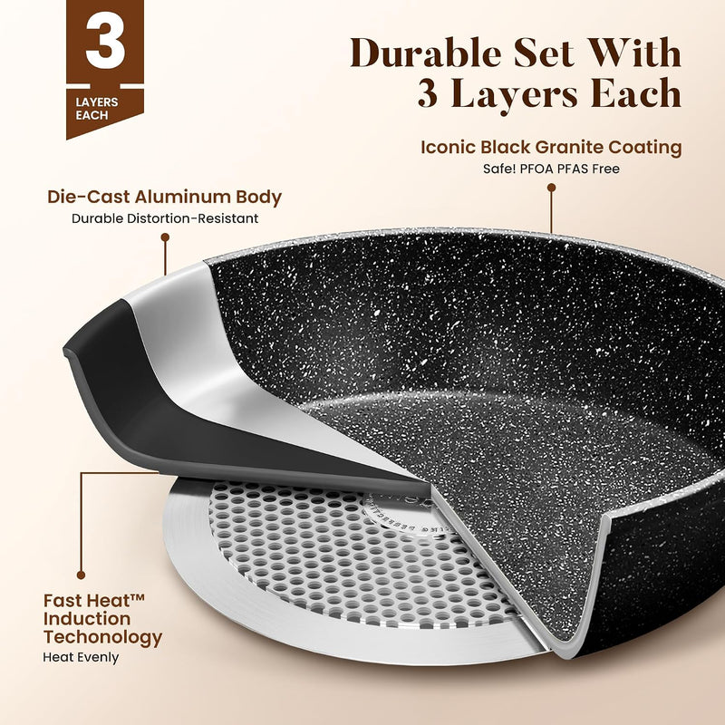 17pcs Induction Hob Pan Set Granite Cookware Sets