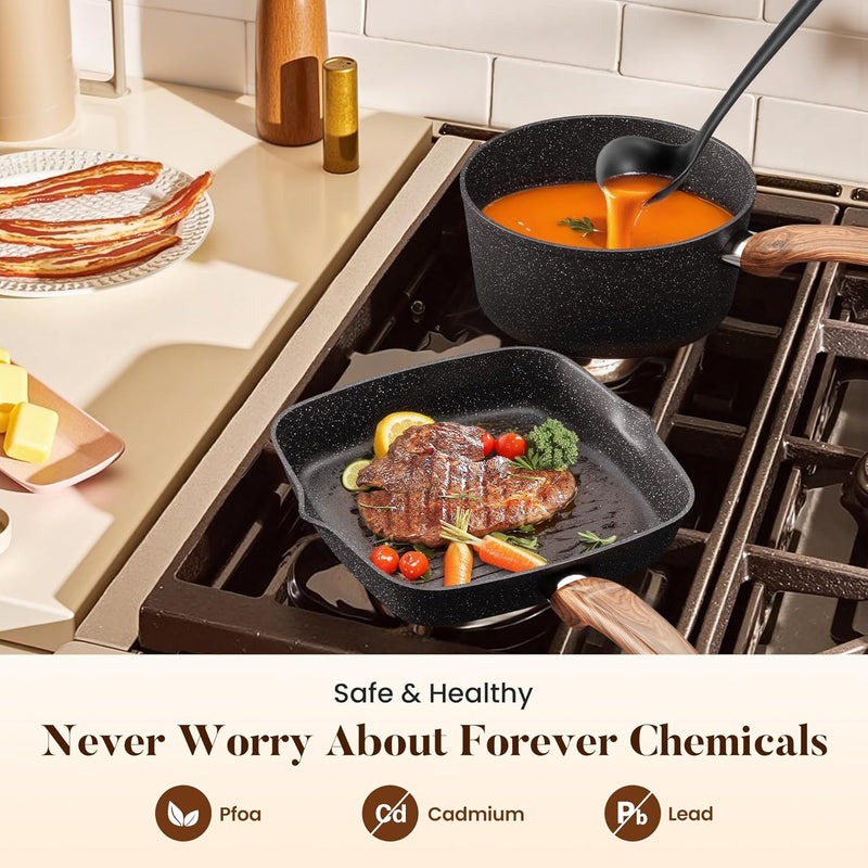 17pcs Induction Hob Pan Set Granite Cookware Sets