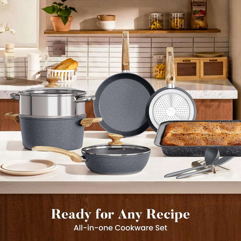 17pcs Induction Hob Pan Set Granite Cookware Sets