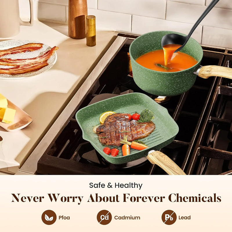 17pcs Induction Hob Pan Set Granite Cookware Sets