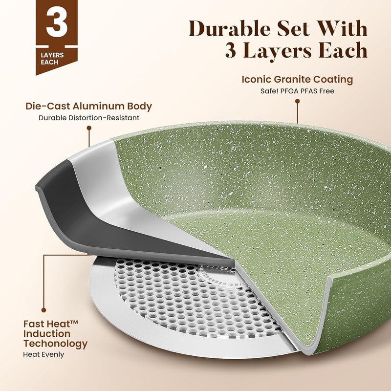 17pcs Induction Hob Pan Set Granite Cookware Sets