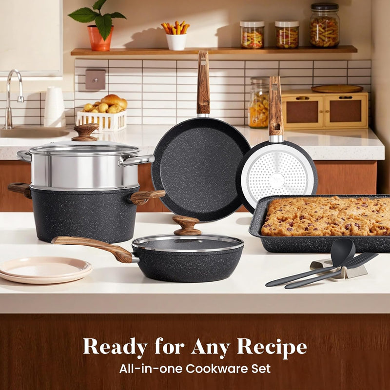17pcs Induction Hob Pan Set Granite Cookware Sets