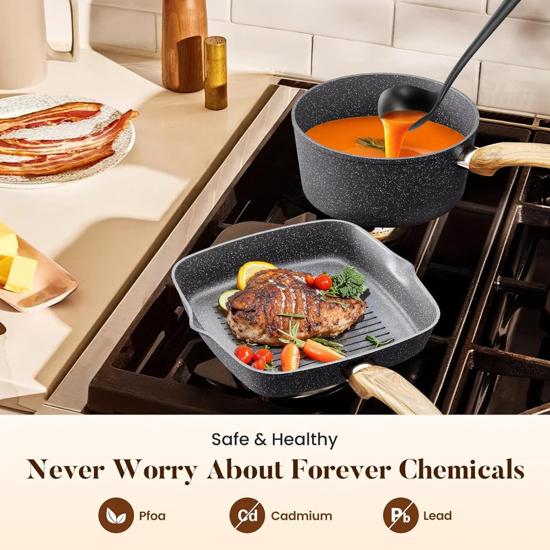 17pcs Induction Hob Pan Set Granite Cookware Sets