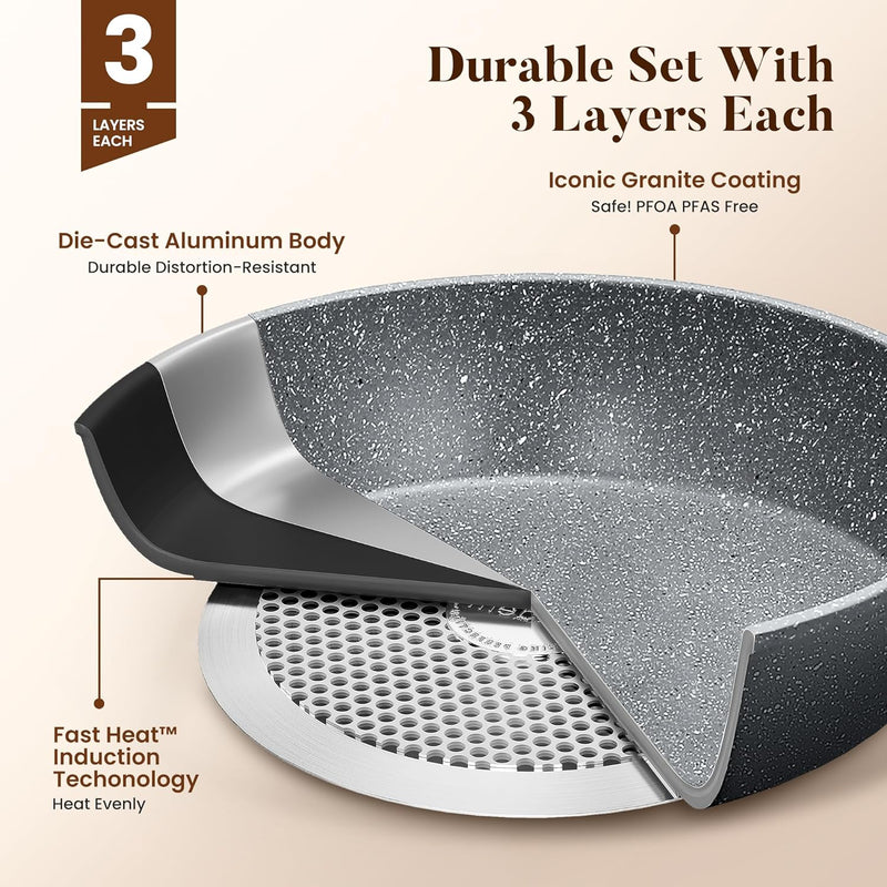 17pcs Induction Hob Pan Set Granite Cookware Sets