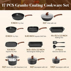 17pcs Induction Hob Pan Set Granite Cookware Sets
