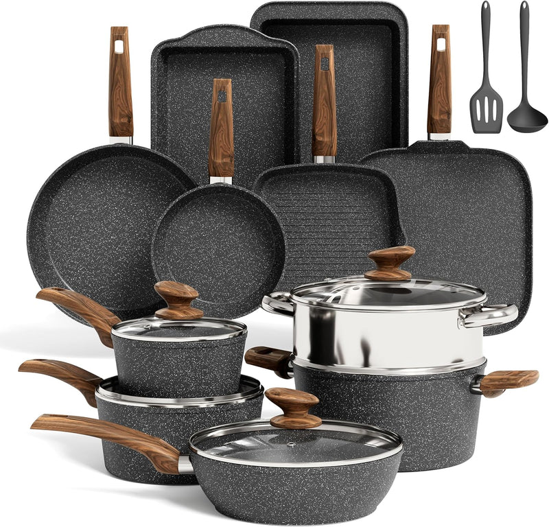 17pcs Induction Hob Pan Set Granite Cookware Sets