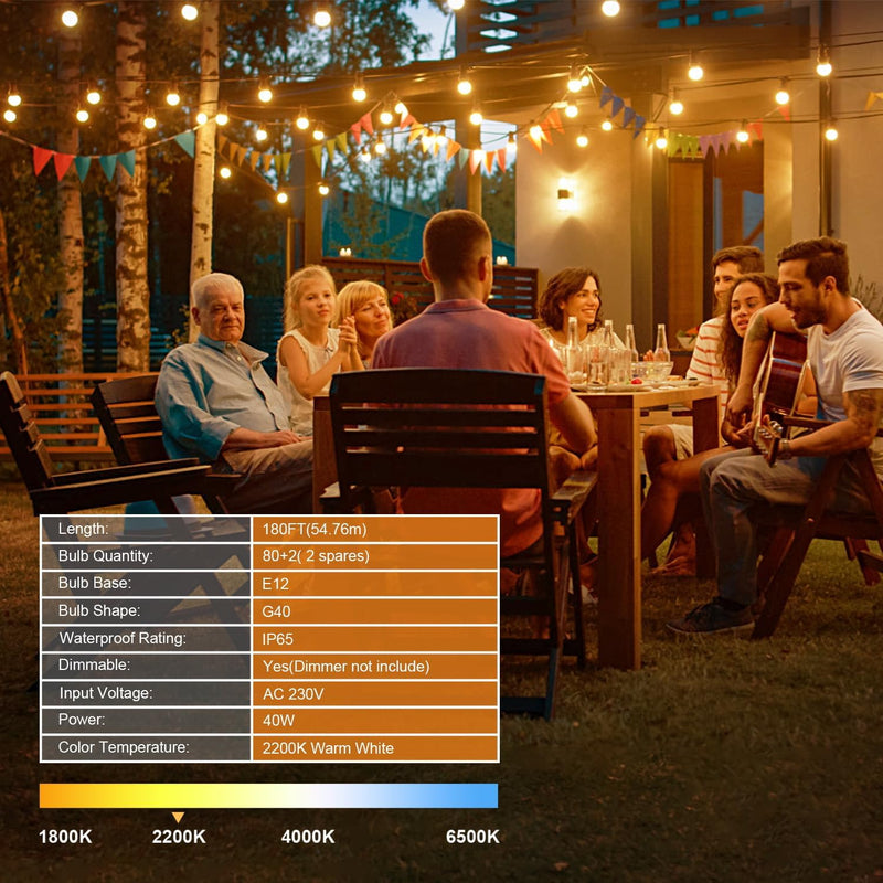 180FT 54m Outdoor Festoon Lights LED String Garden