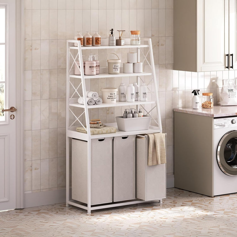 180L Laundry Basket 3 Compartments Hamper with 4