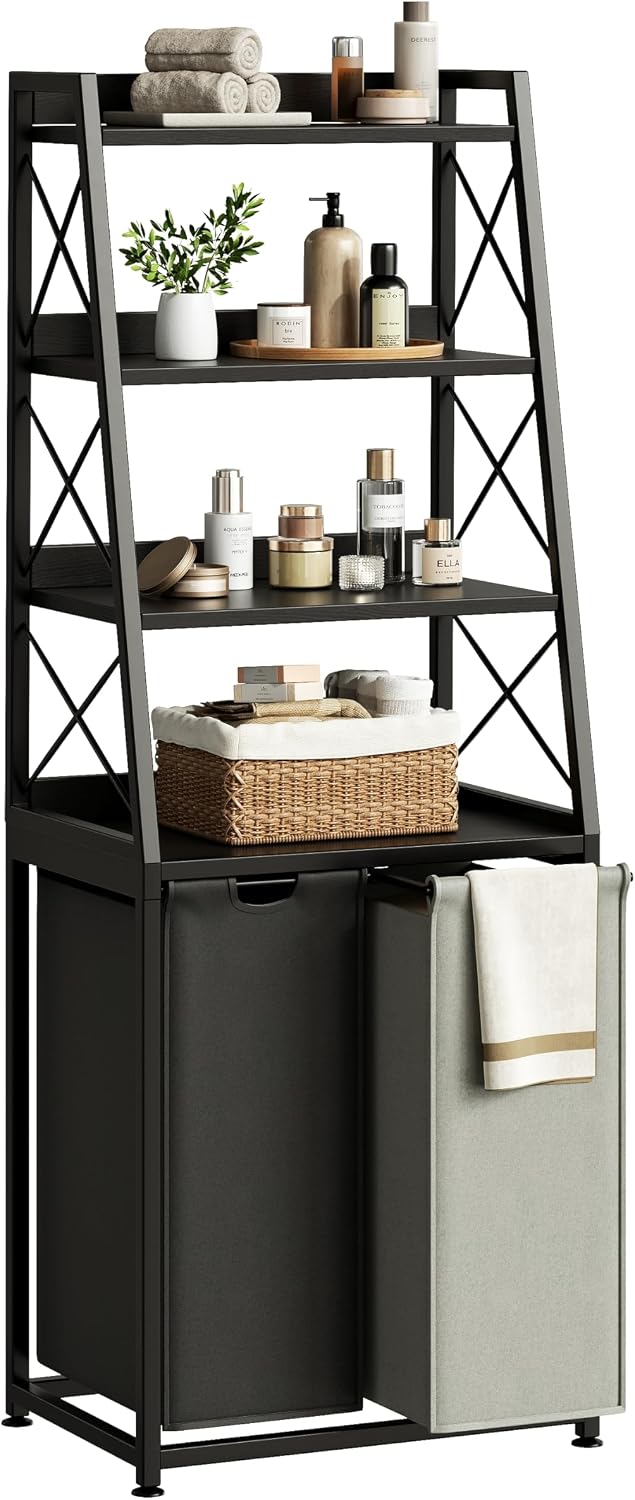 180L Laundry Basket 3 Compartments Hamper with 4