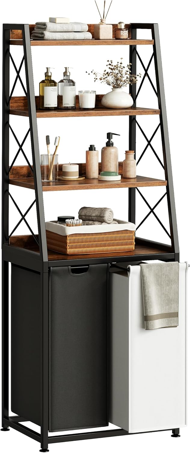 180L Laundry Basket 3 Compartments Hamper with 4