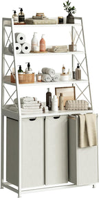 180L Laundry Basket 3 Compartments Hamper with 4