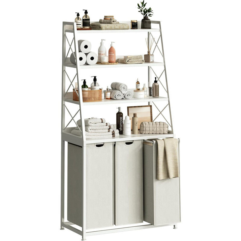 180L Laundry Basket 3 Compartments Hamper with 4 Tiers