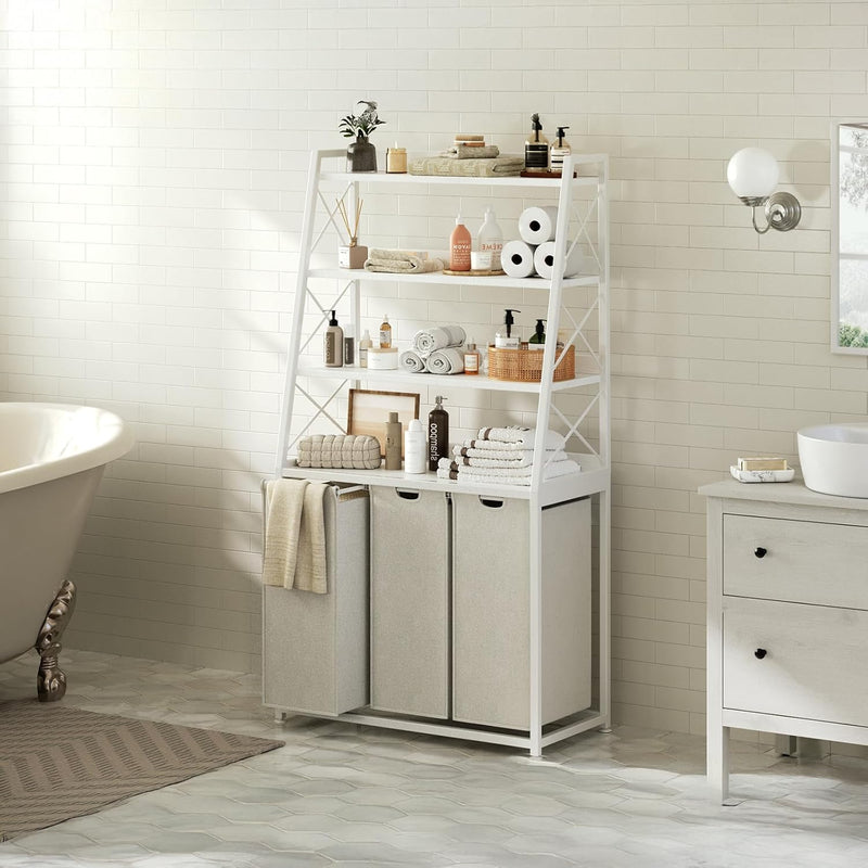180L Laundry Basket 3 Compartments Hamper with 4
