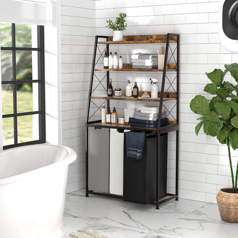 180L Laundry Basket 3 Compartments Hamper with 4