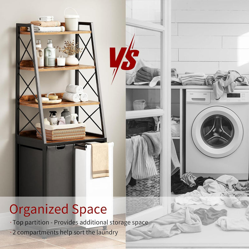 180L Laundry Basket 3 Compartments Hamper with 4