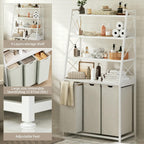 180L Laundry Basket 3 Compartments Hamper with 4