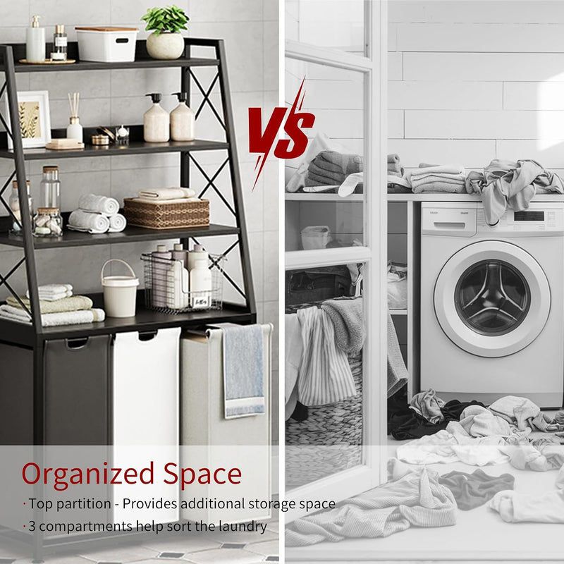 180L Laundry Basket 3 Compartments Hamper with 4