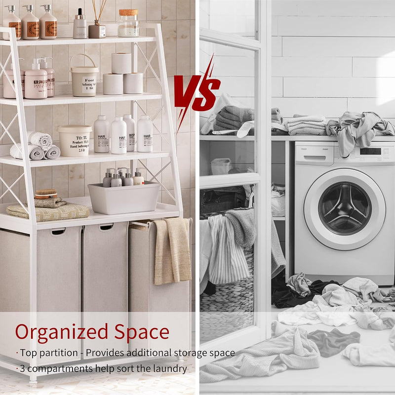 180L Laundry Basket 3 Compartments Hamper with 4
