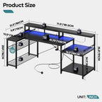 181CM L-Shaped Gaming Desk with RGB LED Lights