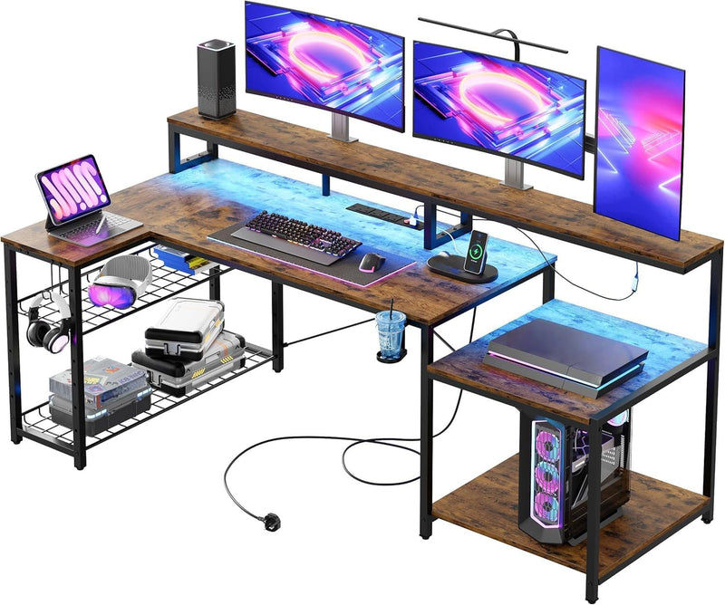 181CM L-Shaped Gaming Desk with RGB LED Lights