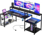 181CM L-Shaped Gaming Desk with RGB LED Lights