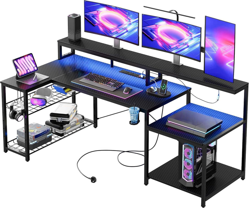 181CM L-Shaped Gaming Desk with RGB LED Lights