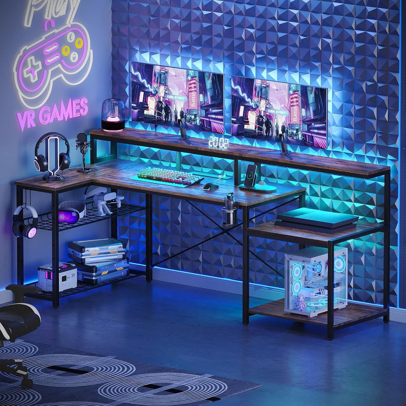 181CM L-Shaped Gaming Desk with RGB LED Lights