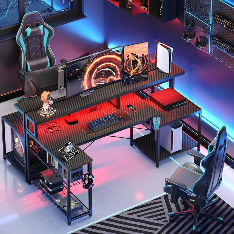 181CM L-Shaped Gaming Desk with RGB LED Lights
