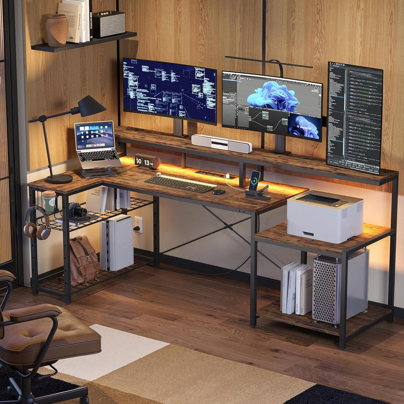 181CM L-Shaped Gaming Desk with RGB LED Lights