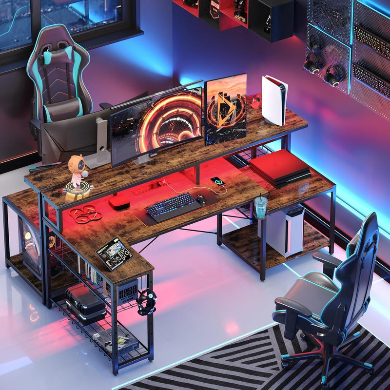 181CM L-Shaped Gaming Desk with RGB LED Lights