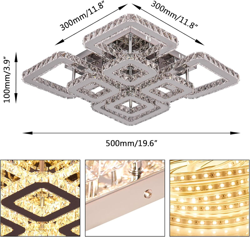 19.6-Inch Crystal Chandelier 8-Light LED Ceiling Light Cool