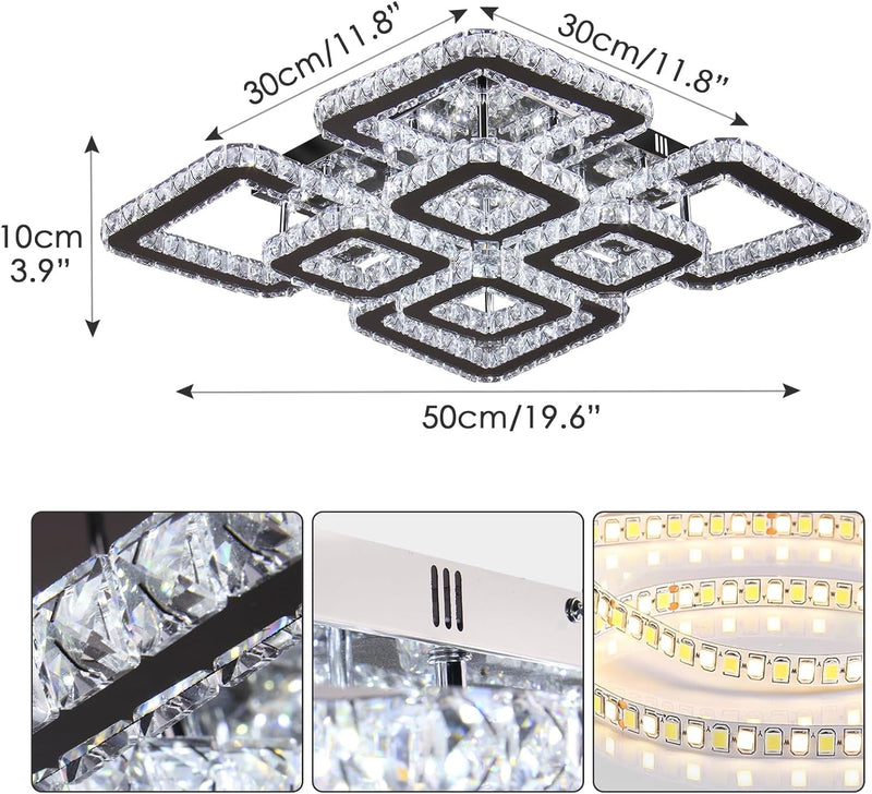19.6-Inch Crystal Chandelier 8-Light LED Ceiling Light Cool