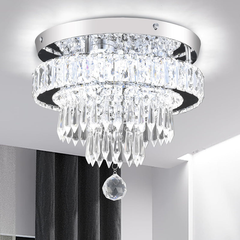 19.7" Crystal Flush Mount Chandelier Ceiling Light Cool