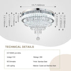 19.7" Crystal Flush Mount Chandelier Ceiling Light Cool