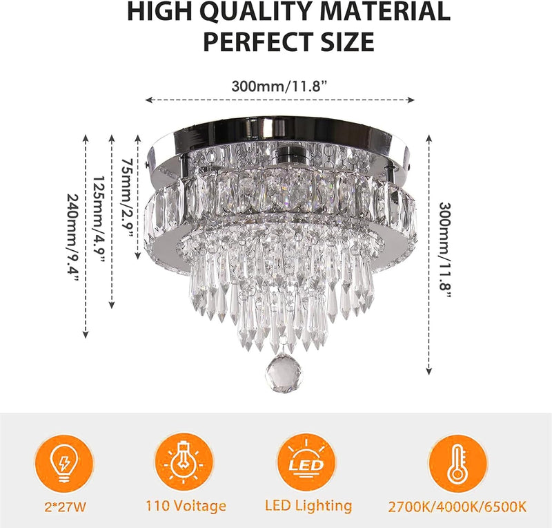 19.7" Crystal Flush Mount Chandelier Ceiling Light Cool