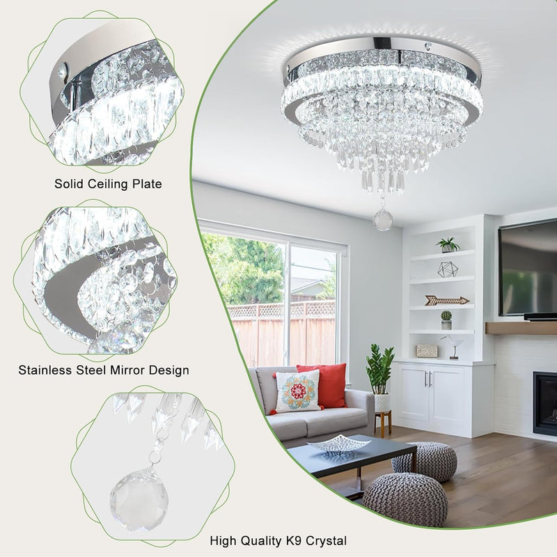 19.7" Crystal Flush Mount Chandelier Ceiling Light Cool