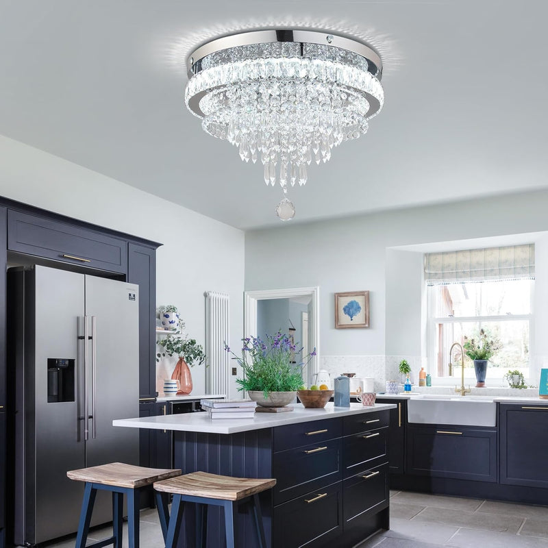 19.7" Crystal Flush Mount Chandelier Ceiling Light Cool