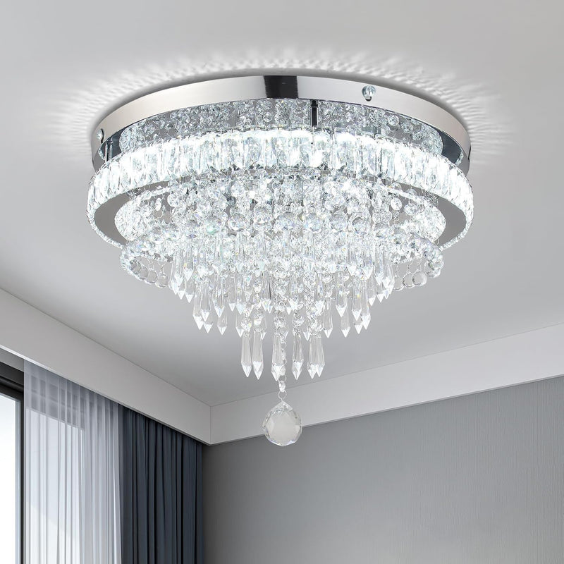 19.7" Crystal Flush Mount Chandelier Ceiling Light Cool