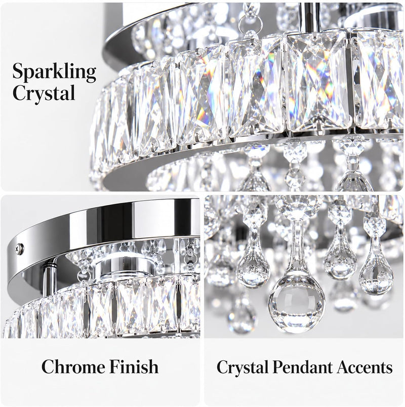 19.7" Crystal Flush Mount Chandelier Ceiling Light Cool