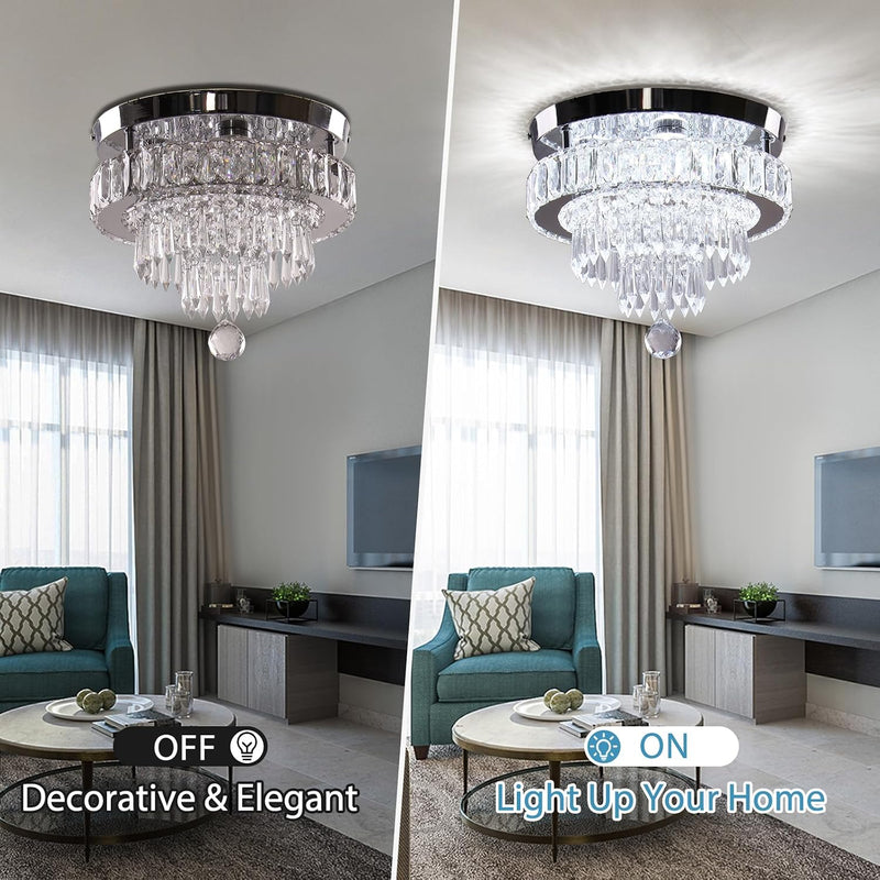 19.7" Crystal Flush Mount Chandelier Ceiling Light Cool