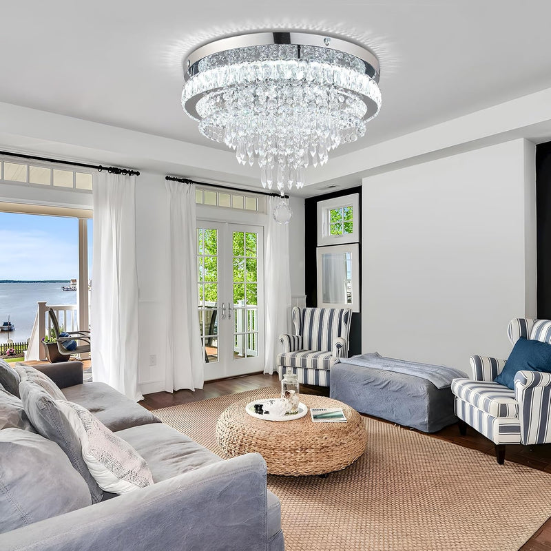 19.7" Crystal Flush Mount Chandelier Ceiling Light Cool