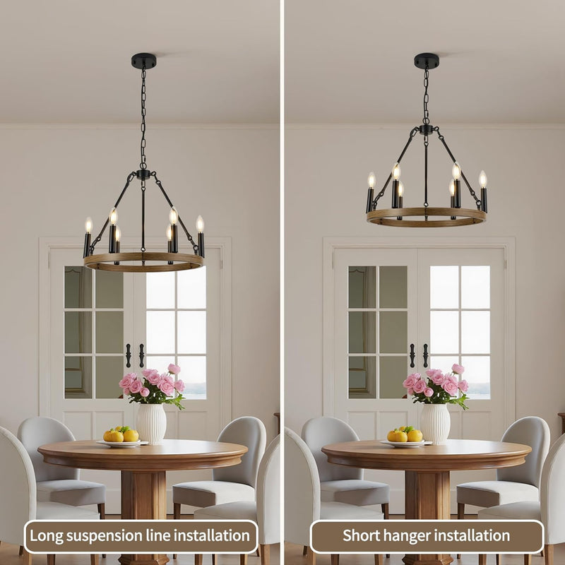 19.7" Farmhouse Chandelier 6 Lights Wagon Wheel
