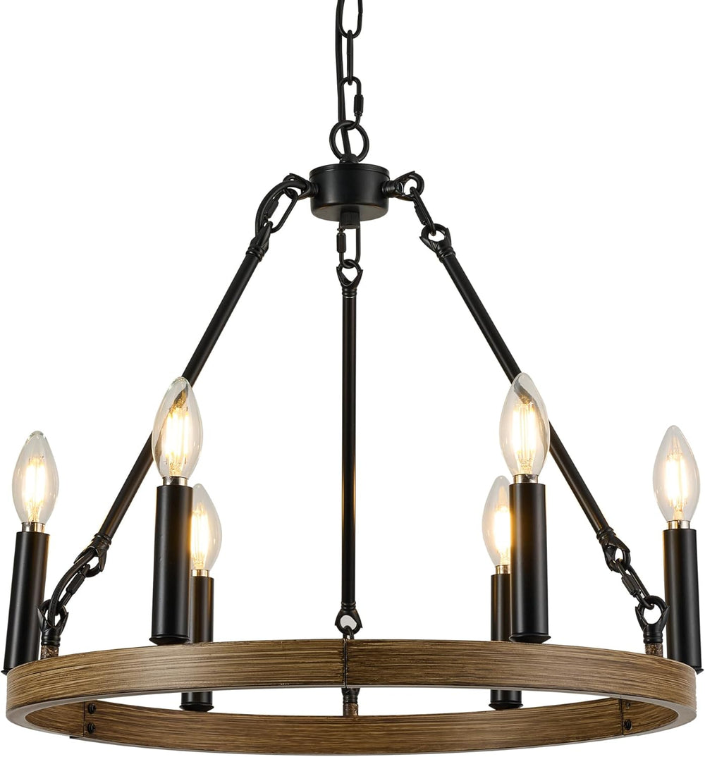 19.7" Farmhouse Chandelier 6 Lights Wagon Wheel Ceiling