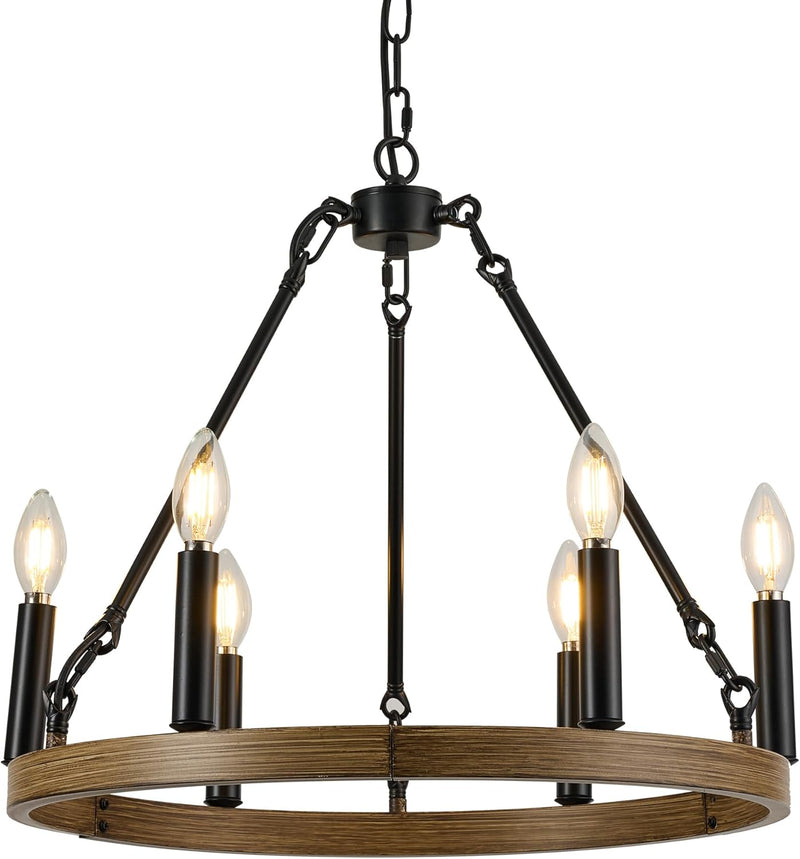19.7" Farmhouse Chandelier 6 Lights Wagon Wheel