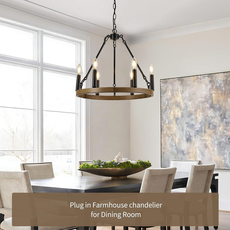 19.7" Farmhouse Chandelier 6 Lights Wagon Wheel