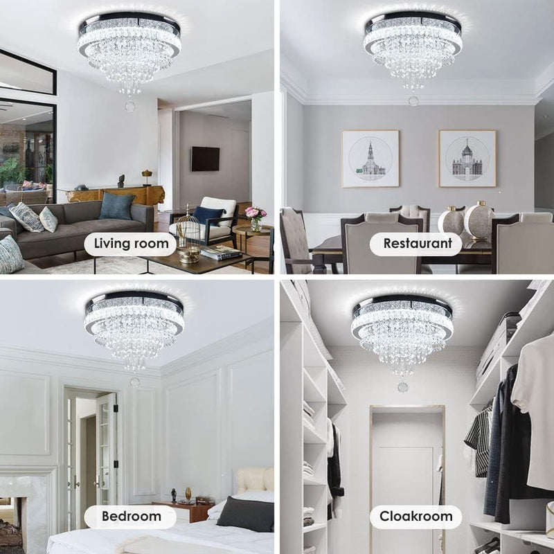 19.7" Crystal Flush Mount Chandelier Ceiling Light Cool